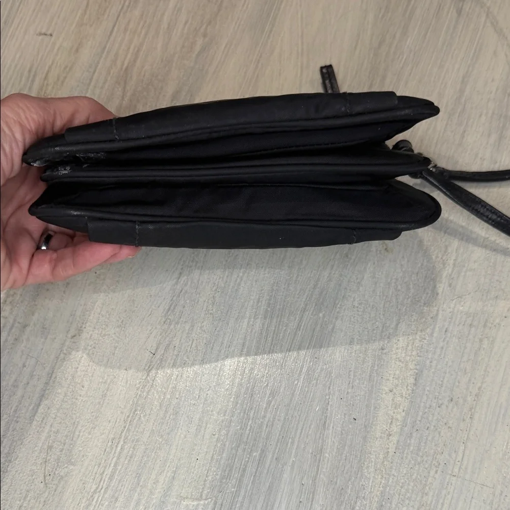 TUMI Black Voyager Vienna Nylon Triple Compartment Wristlet